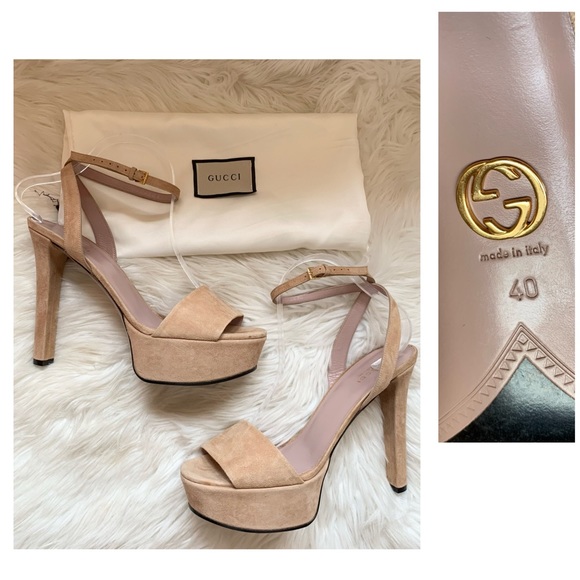 Gucci Shoes - GUCCI GG Logo Tan Suede Chunky Platform Sandals